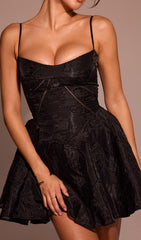 Didina Black Floral Lace-Up Mini Dress