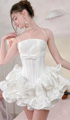 Demelza Chic White Strapless Corset Ruffle Mini Dress