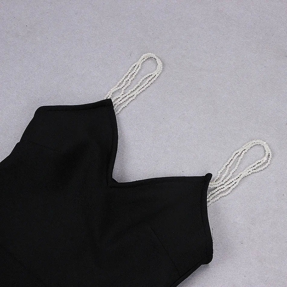 Elegant Black V-Neck Bodycon Bandage Midi Dress