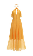 Glennis Golden Glow Halter Backless Maxi Dress