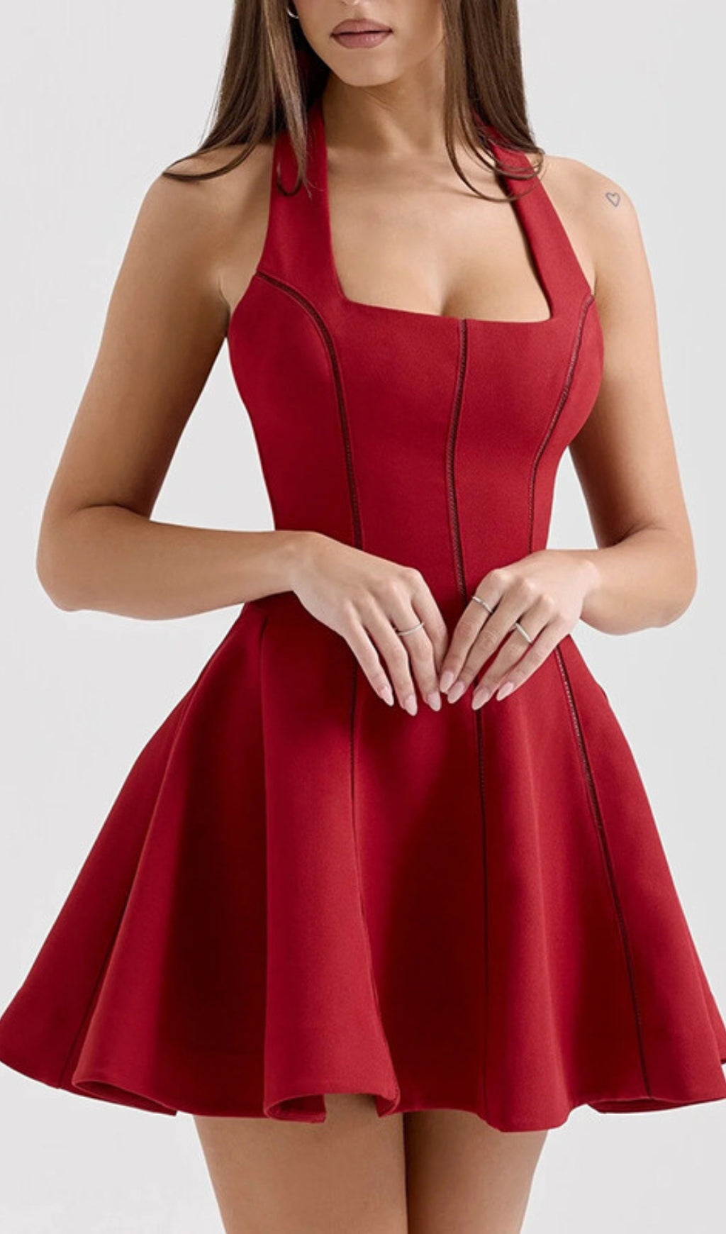 Ervin Red Halter Square Neck Mini Dress