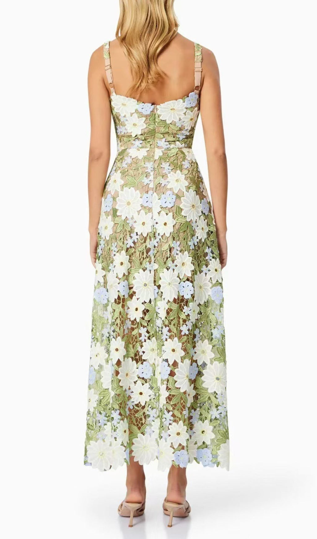 Elegant Daisy Floral Embroidered Lace Maxi Dress
