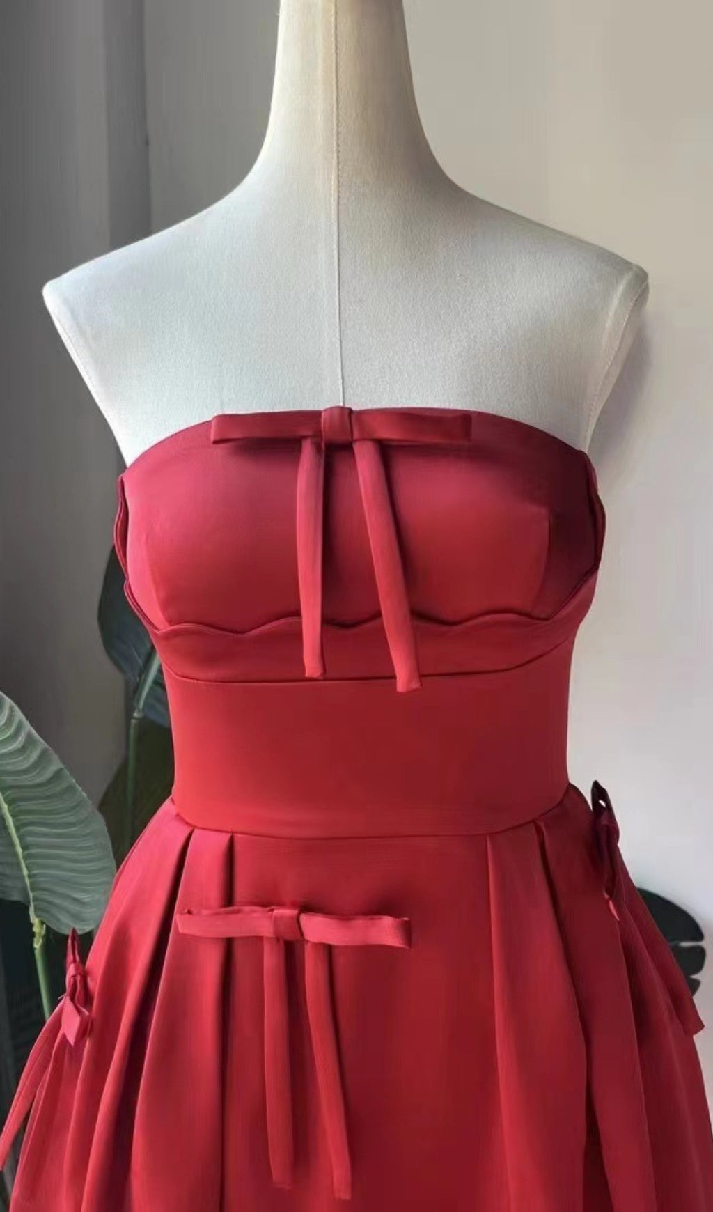 Berkant Strapless Scarlet Bow Midi Dress