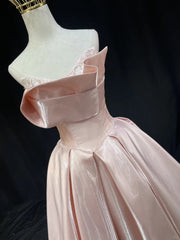 Vestido de fiesta largo de satén rosa sin tirantes, corte A 