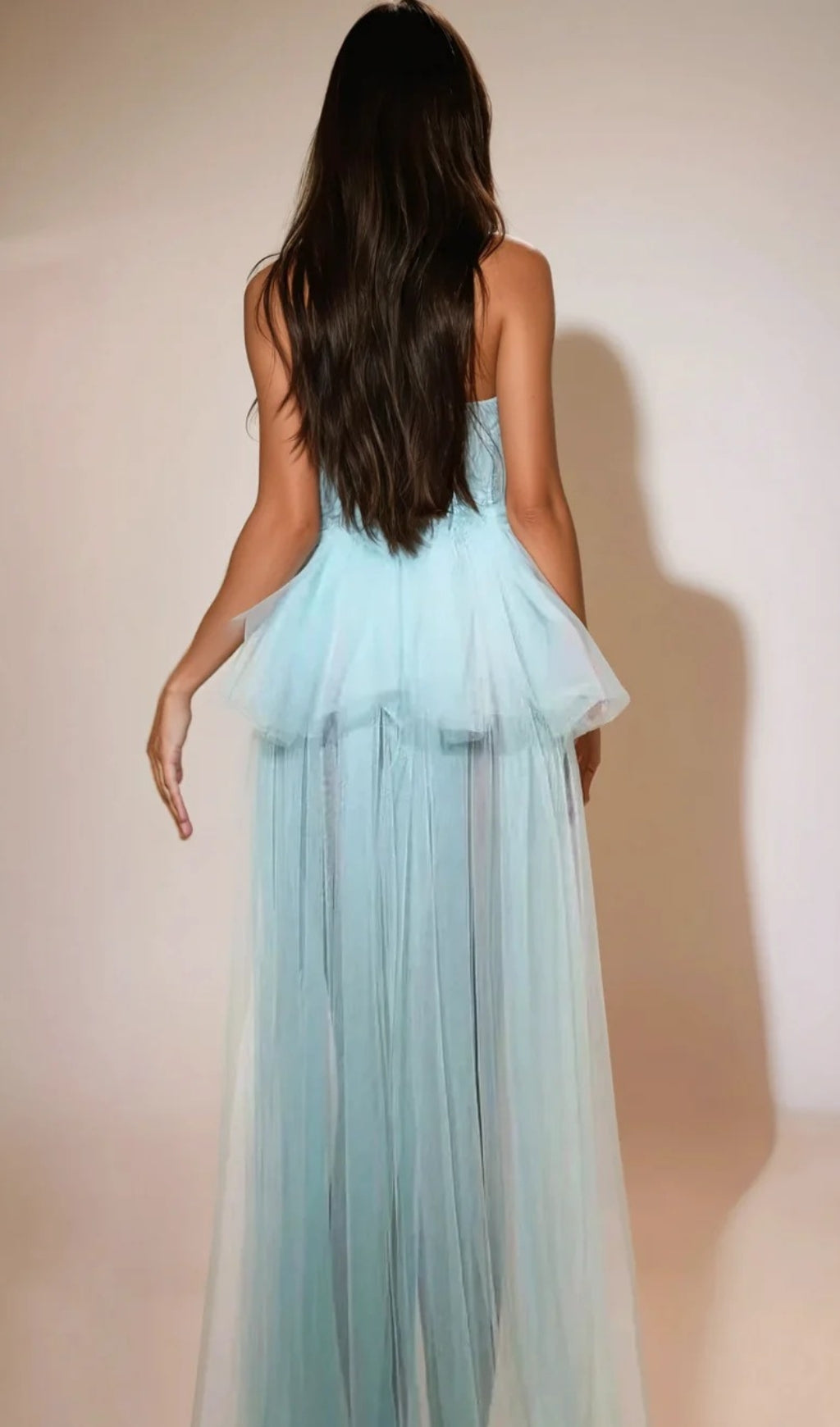 Kalene Dreamy Sky Blue Embroidered Strapless Tulle Ruffle Cocktail Dress