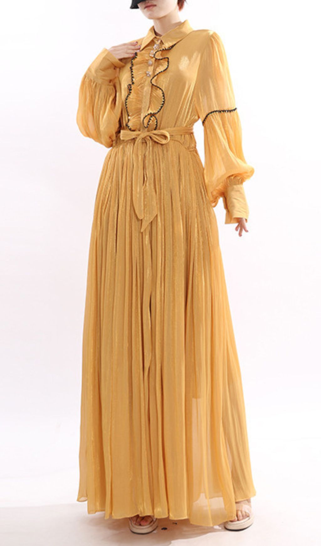 Jeseray Golden Yellow Pleated Maxi Dress
