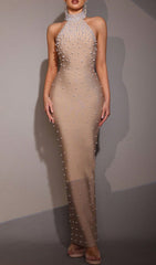 Haranu Glamorous Beaded Halter Bandage Maxi Gown