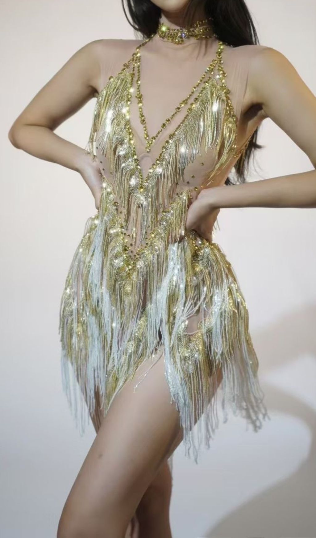 Fion Dazzling Gold & Silver Sequin Tassel Mini Dress