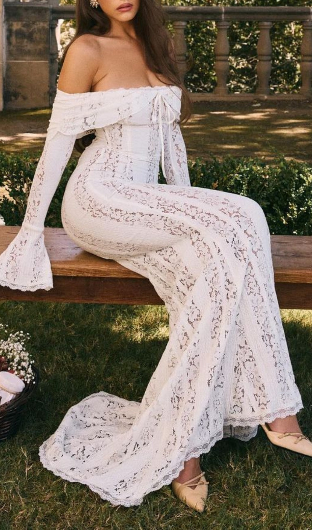 Clarissa White Lace Off-Shoulder Maxi Dress