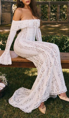 Clarissa White Lace Off-Shoulder Maxi Dress