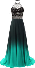 Vestido de fiesta largo de noche con degradado verde y negro 