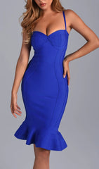 Royal Blue Sweetheart Strappy Bandage Midi Dress with Ruffle Hem
