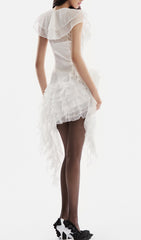 Dorsey Whimsical White Ruffle High-Low Mini Dress