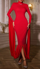Qaeltric High Neck Draped Maxi Dress