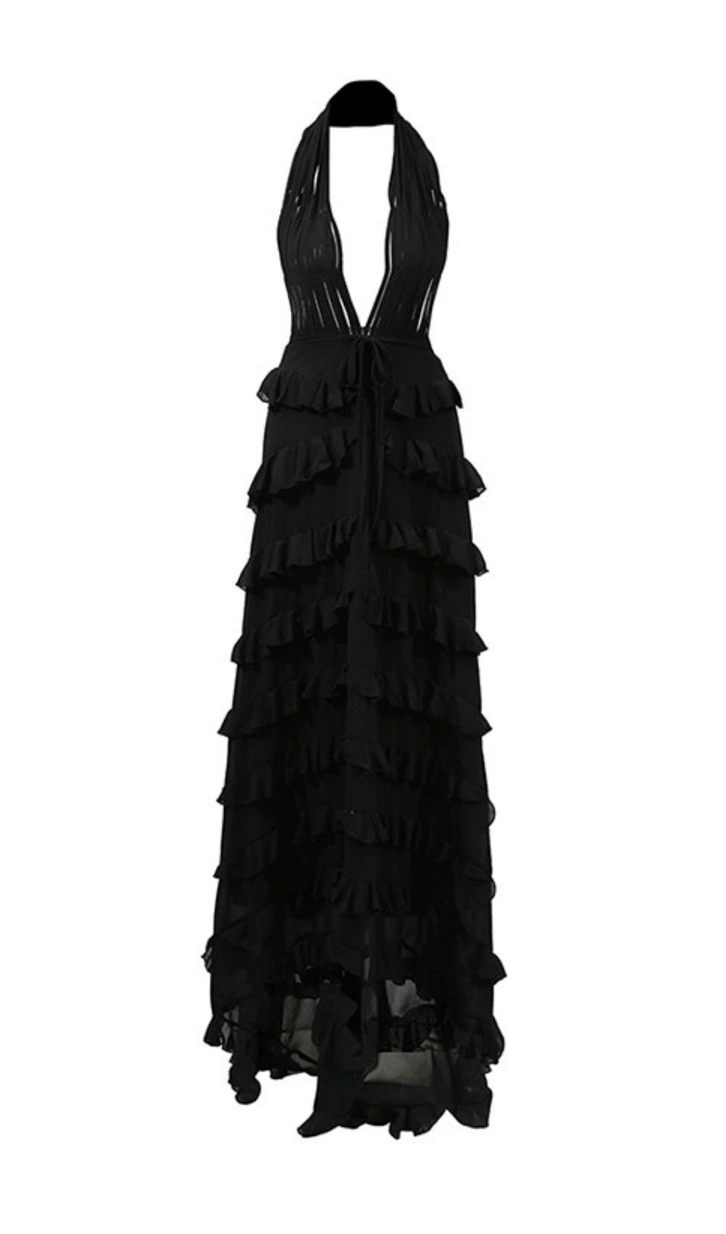 Florence Black Halter Ruffle Maxi Dress
