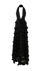 Florence Black Halter Ruffle Maxi Dress