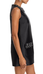 Black Taffeta Embellished Mini Dress