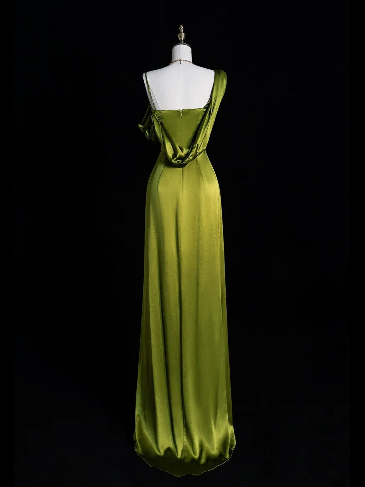 Lovely Green Soft Satin One Shoulder Prom Dress