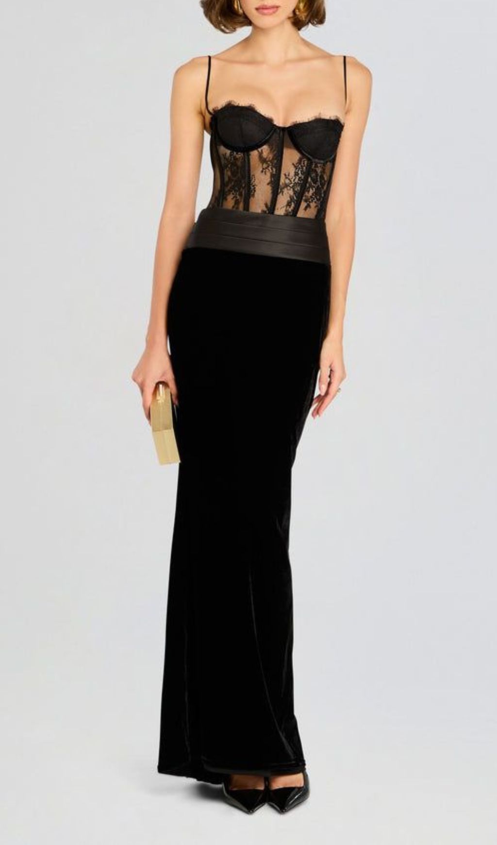 Glamorous Black Lace Corset Maxi Dress