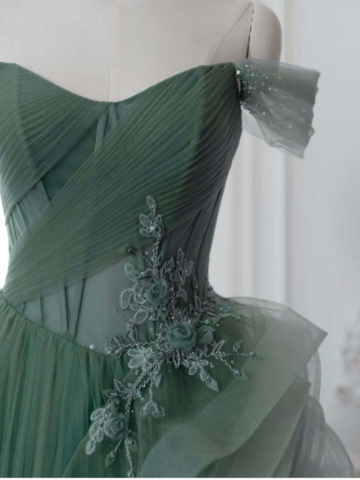 A-line Off Shoulder Tulle with Flowers Party Dress