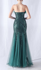 Choire Emerald Green Sequin Feather Mermaid Maxi Gown