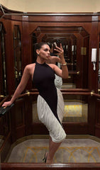 Elegant Two-Tone Halter Ruched Bodycon Midi Dress