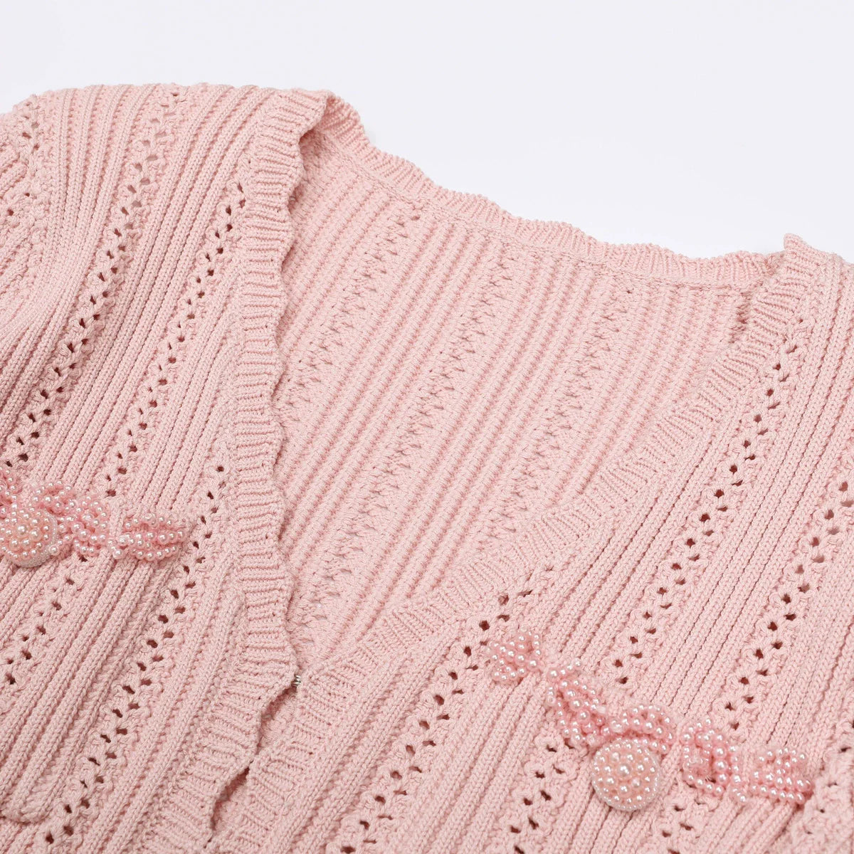 Elegant Pink Beaded Knit Mini Dress