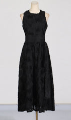 Blanche Black 3D Rose Floral Sleeveless Midi Dress