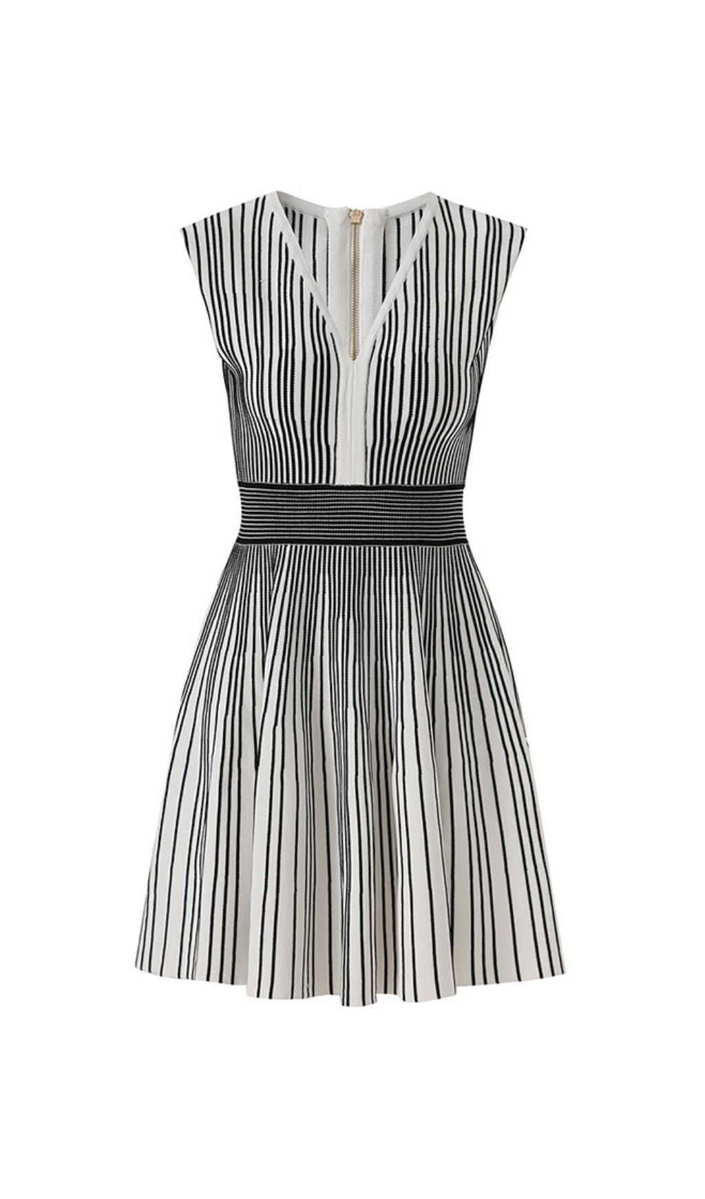 Funda Chic Geometric Stripe Sleeveless V-Neck Mini Dress