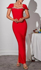Caleb Red Rhinestone Glamour Maxi Dress