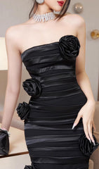 Andi Black Flower Embellished Strapless Maxi Dress