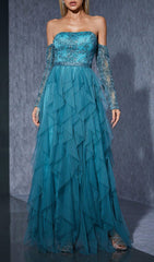 Hamako Off-Shoulder Embroidered Mesh Maxi Dress