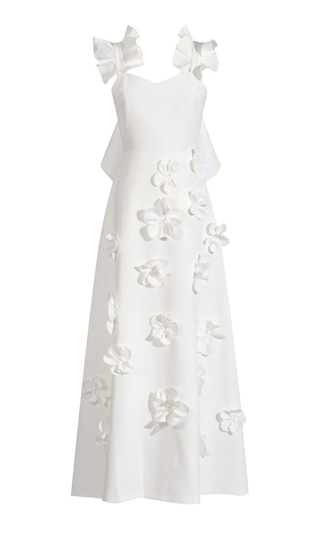 Bracha Whimsical 3D Floral Maxi Dress with Asymmetrical Ruffle & Pockets
