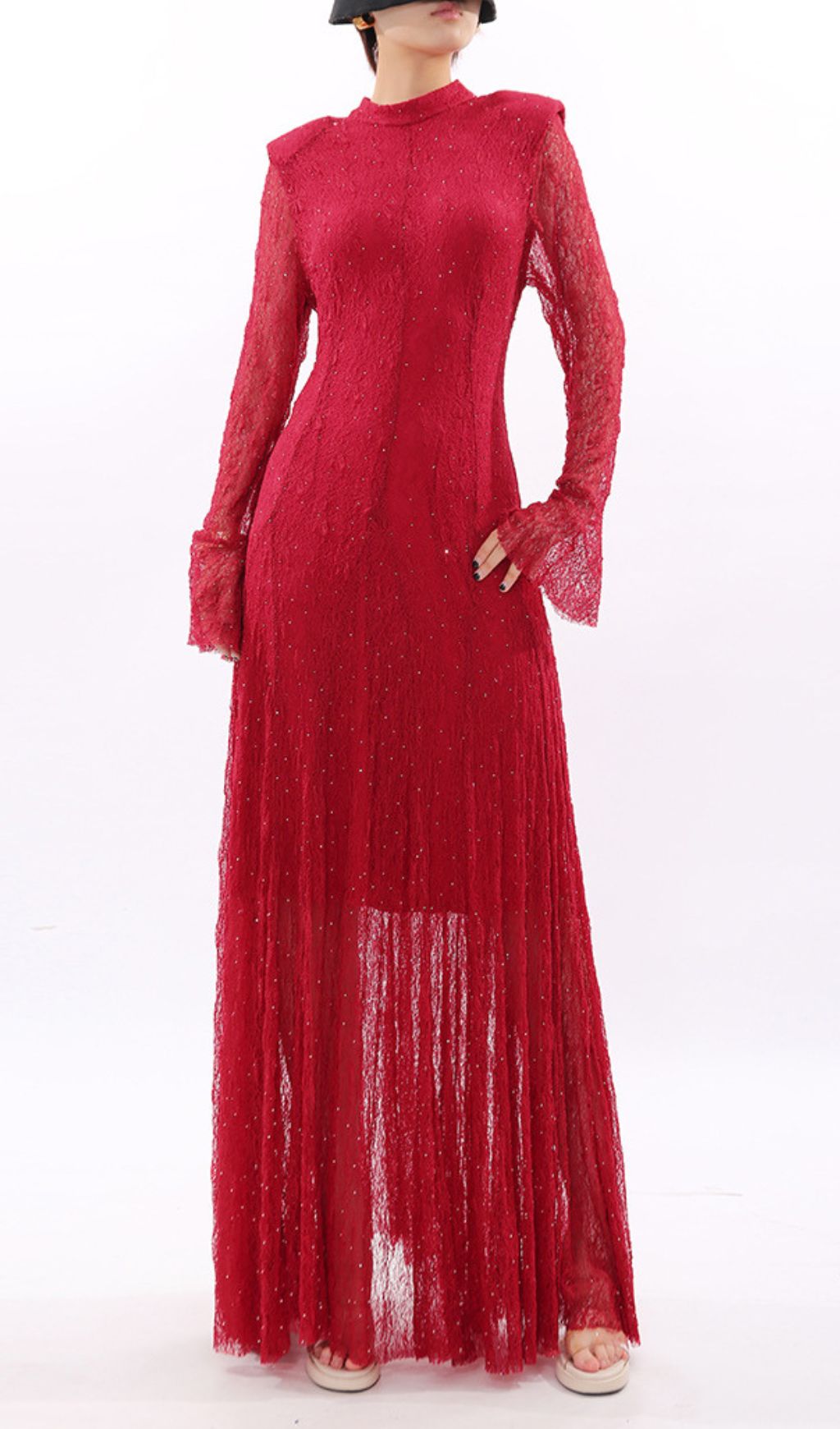 Stunning Ruby Red Sparkle Lace Maxi Dress