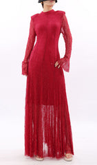 Stunning Ruby Red Sparkle Lace Maxi Dress