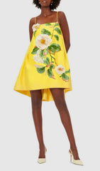 Fina Yellow Floral Embroidered High-Low Mini Dress