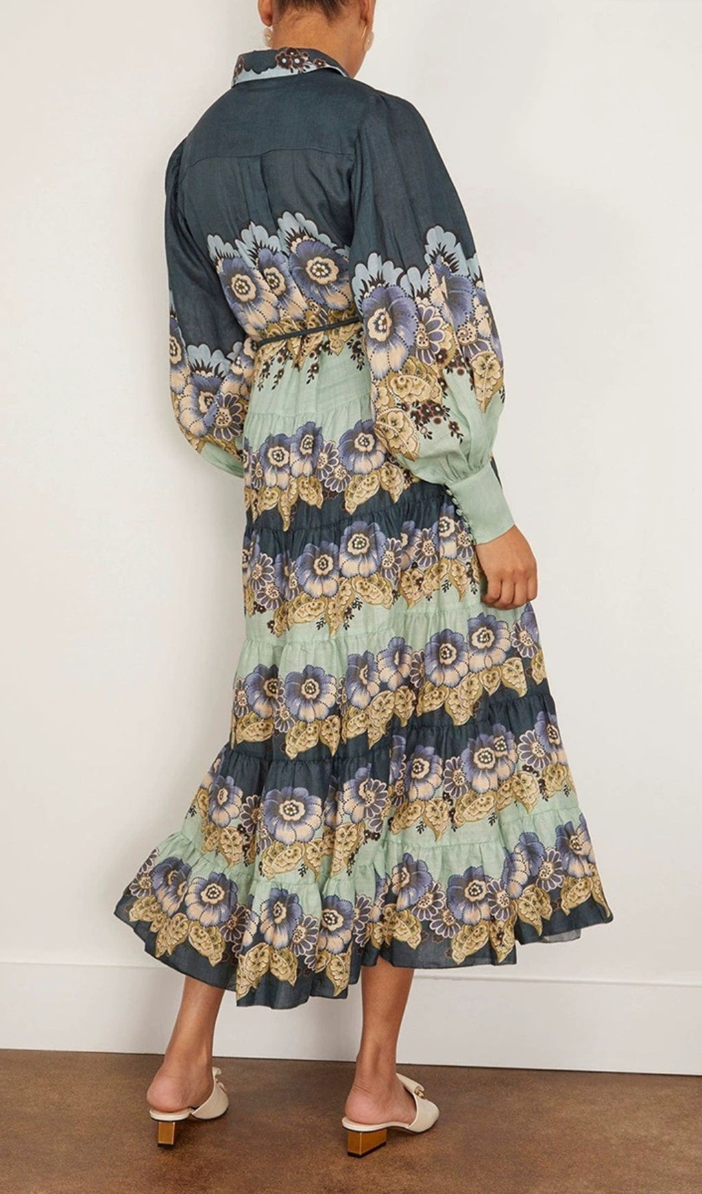Fearne Floral Tiered Lantern Sleeve Midi Dress