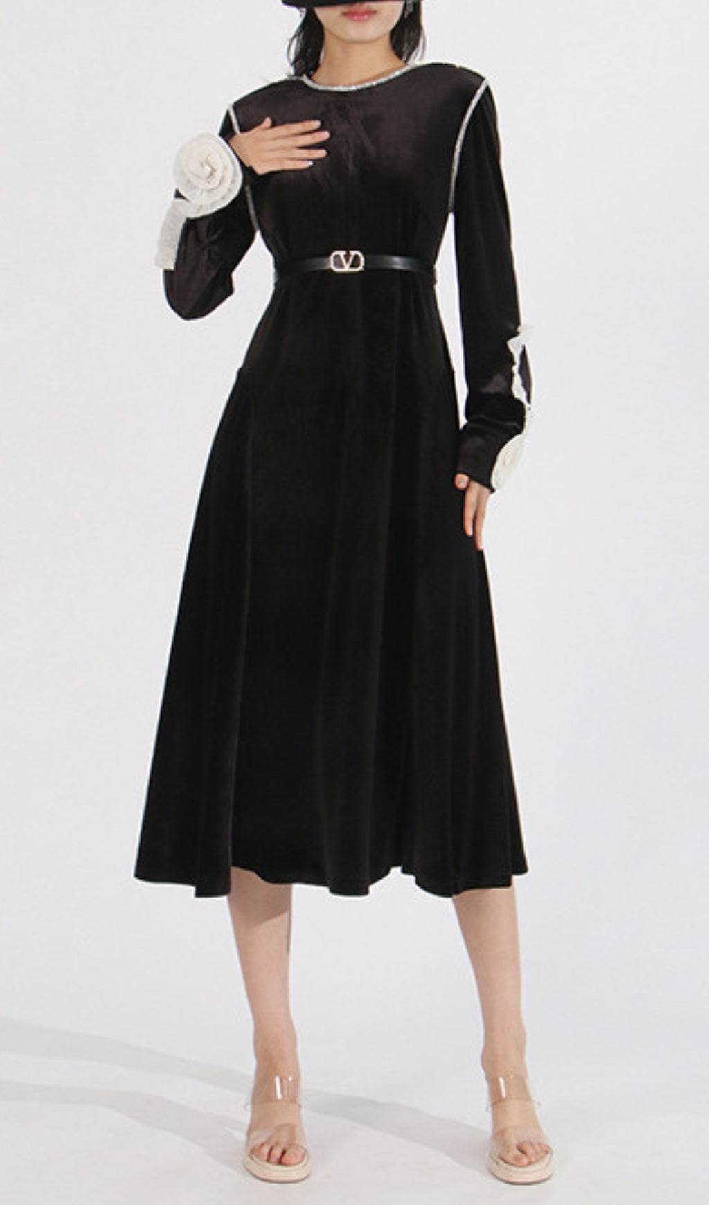 Cleave Luxurious Black Velvet Midi Dress