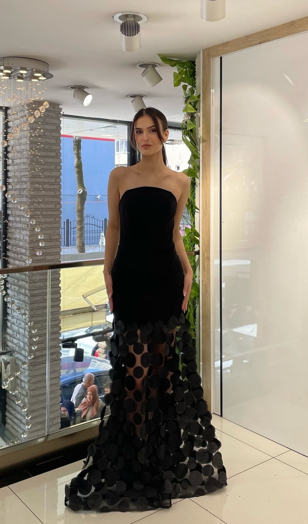 Duffy Black Strapless Mesh Dot Maxi Dress