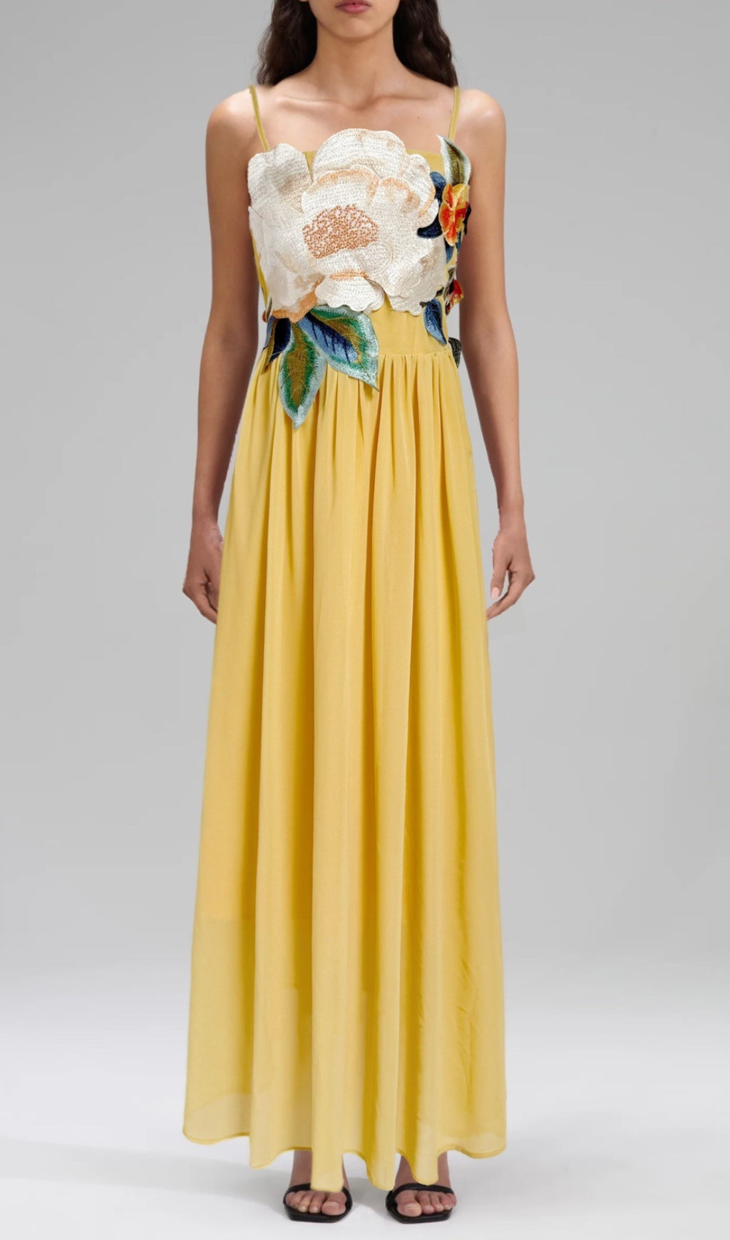 Emanuele Sunshine Yellow Floral Embroidered Maxi Dress