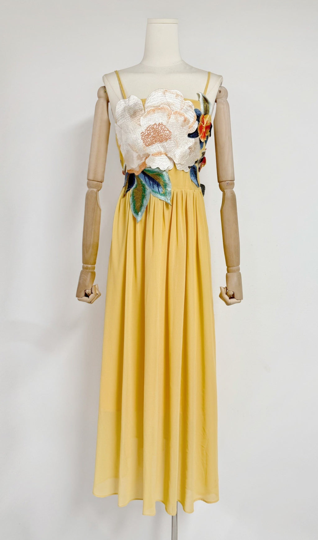 Emanuele Sunshine Yellow Floral Embroidered Maxi Dress