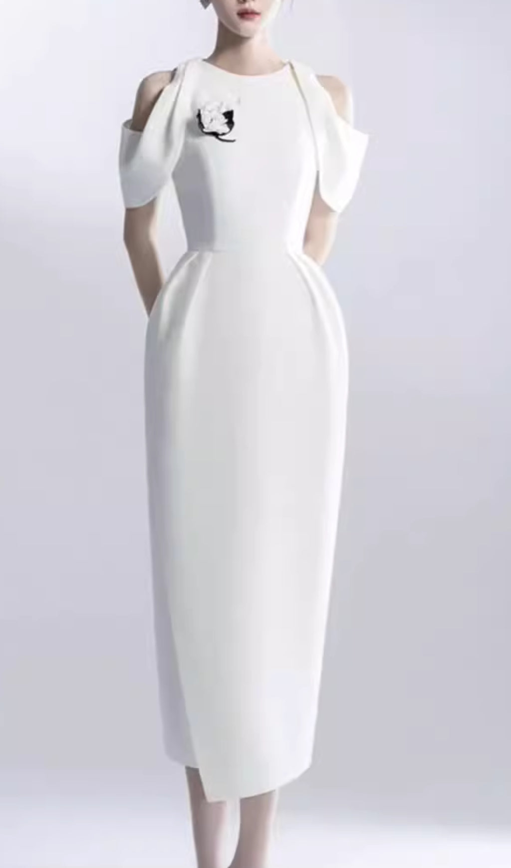 Chaeli White Embellished Off-Shoulder Midi Dress