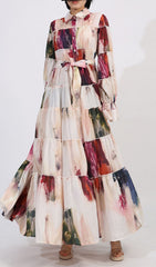 Genaro Artistic Print Long Sleeve Maxi Dress