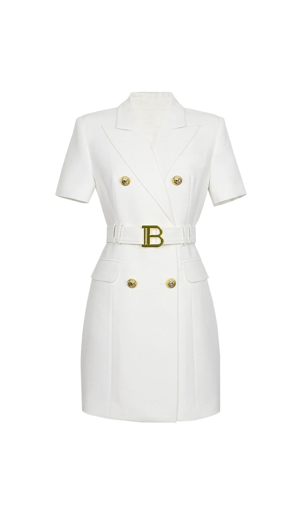 Elske Chic Black Short Sleeve Blazer Dress with Gold Buckle Belt