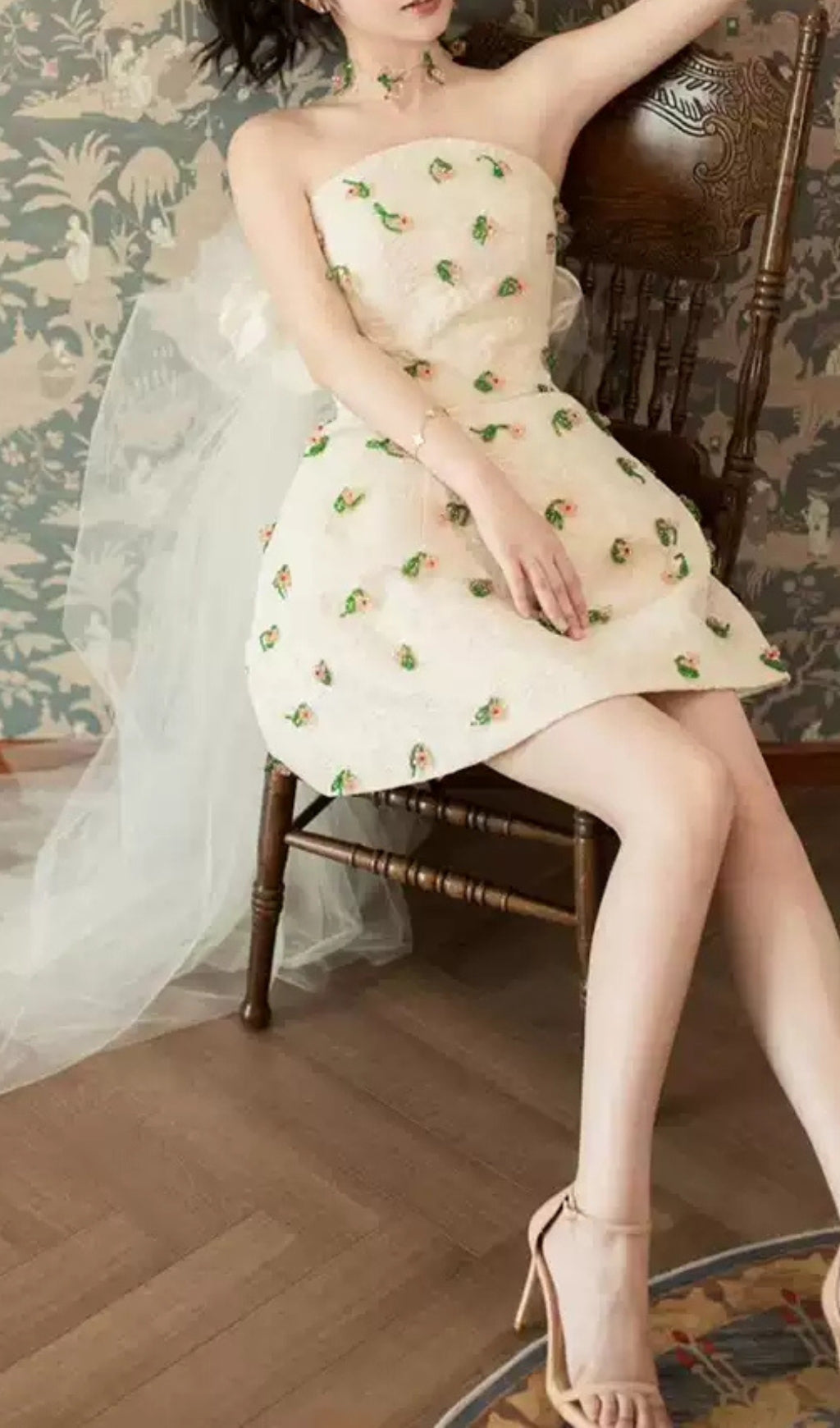 Dalila Strapless Floral Embellished Mini Dress