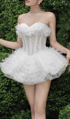 Joan White Strapless Floral Corset Mini Dress