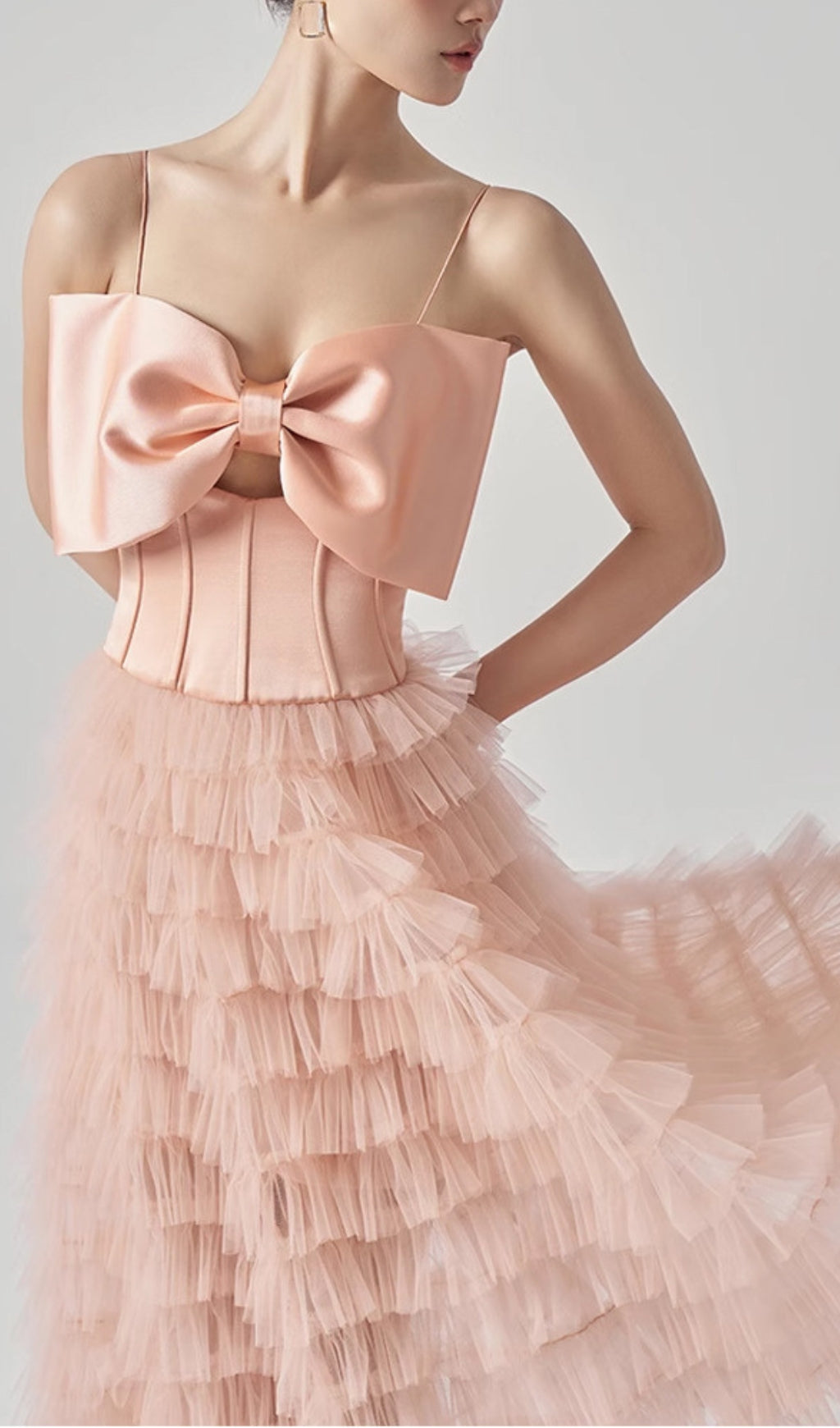Doba Bow Tiered Tulle Maxi Dress