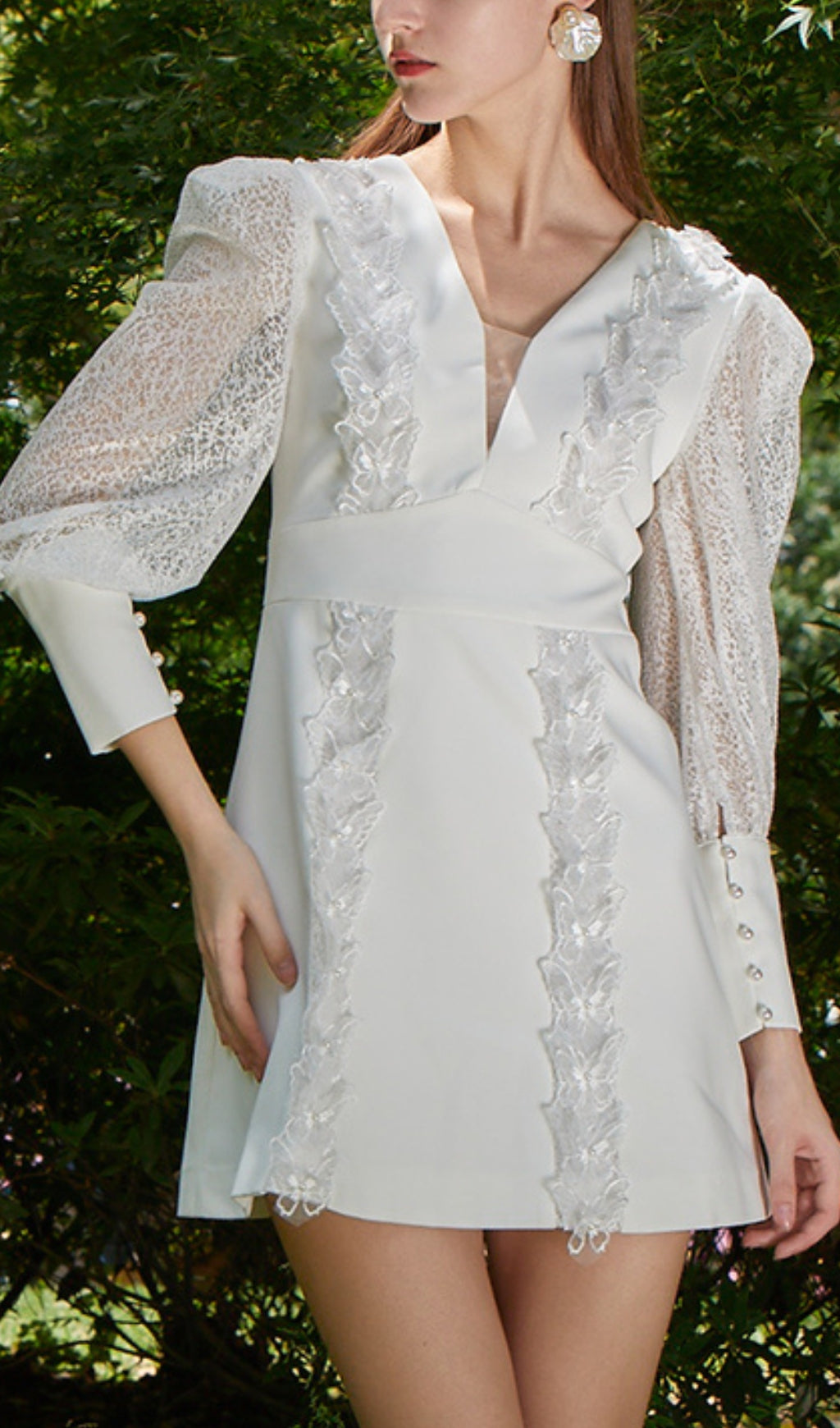 Elegant White Lace Puff Sleeve Mini Dress