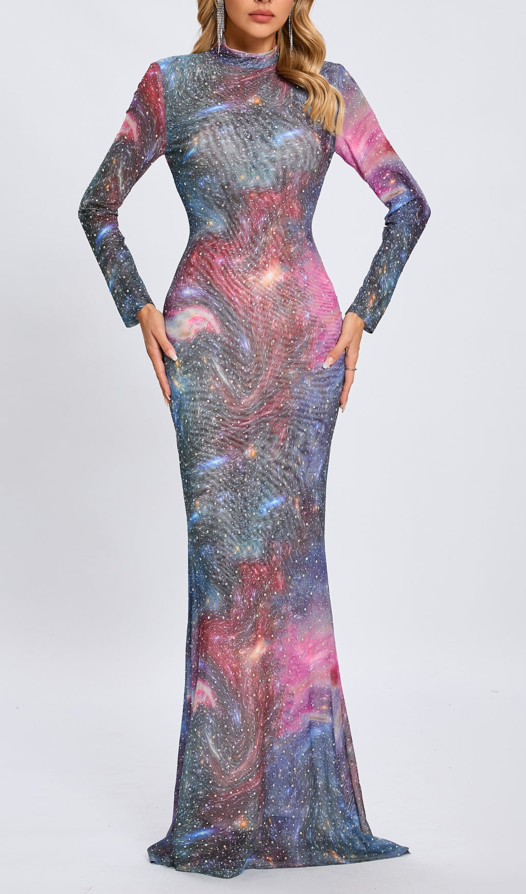 Casiphia Celestial Sparkle Galaxy Print Maxi Gown
