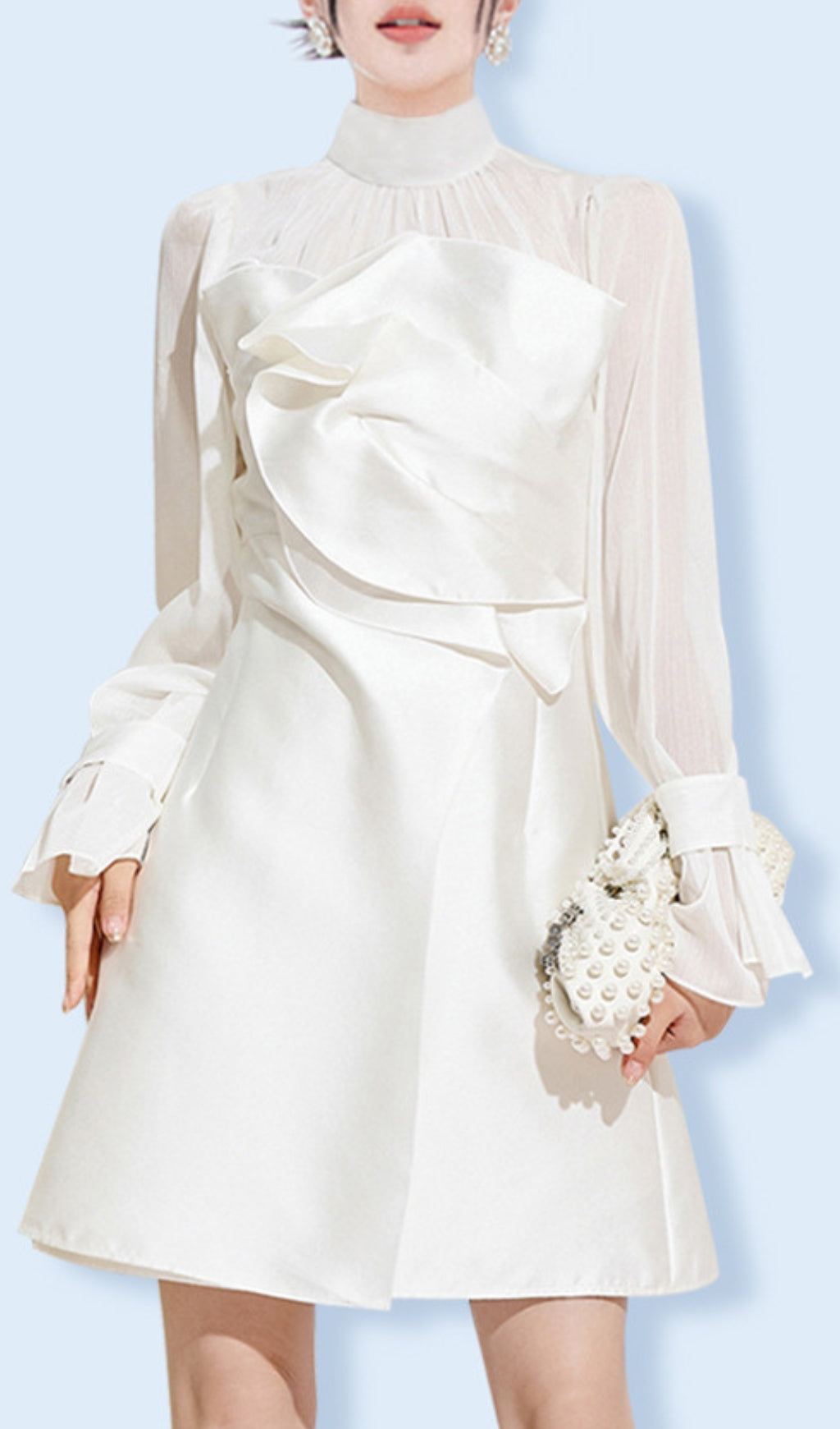 Annica White Mesh Long Sleeve Mini Dress